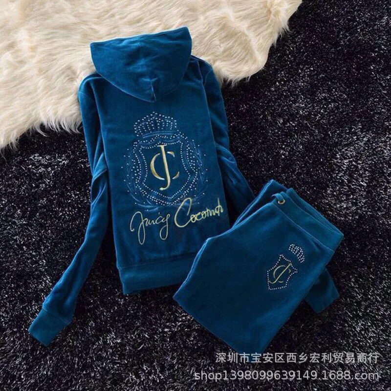 

Work shopping casual sports women's tide embroidery velvet suit loose legs hooded