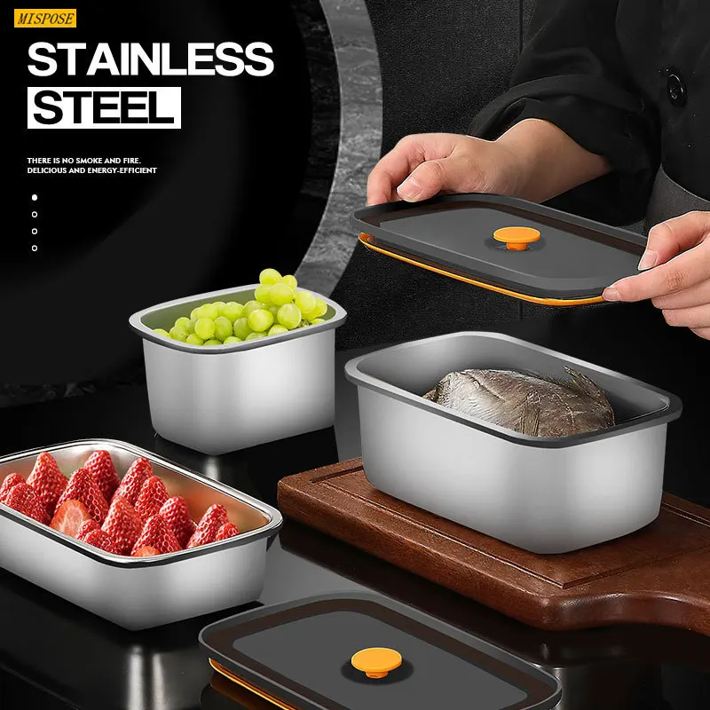 

304 Stainless Steel Multi-function Refrigerator Storage Box Sealed Box Household Kitchen Food Storage Box Lunch Box
