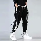 Брюки-карго мужские черные, джоггеры, тренировочные штаны, брюки-карго, корейский стиль, спортивная одежда, ленты в стиле хип-хоп, белые