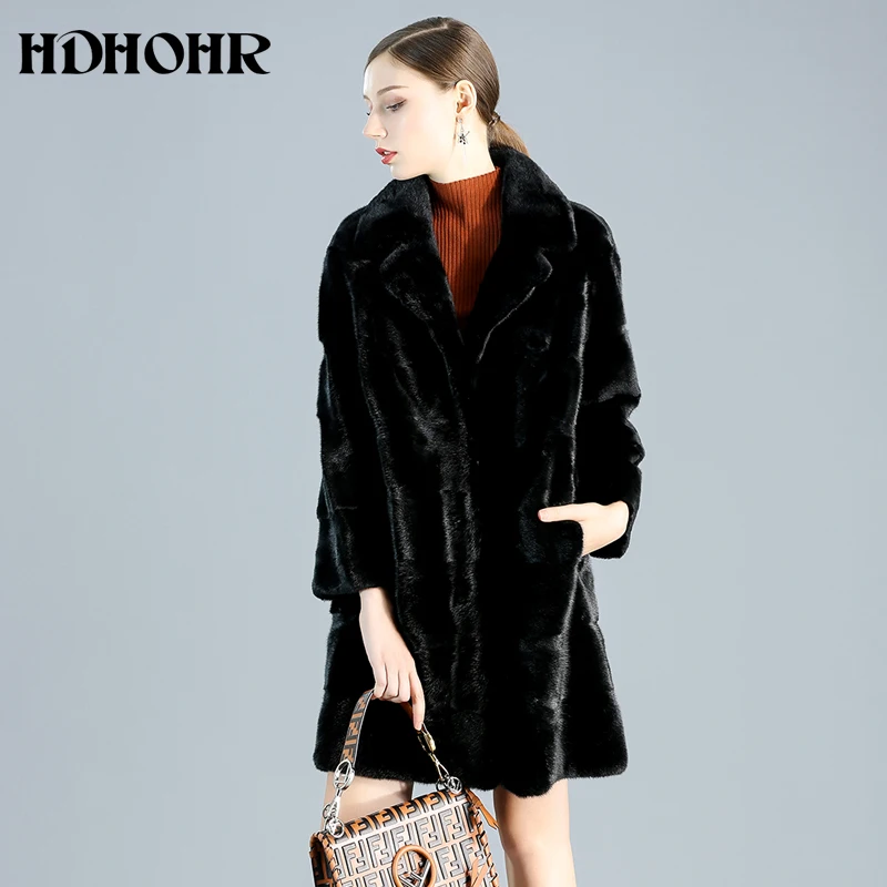HDHOHR новые настоящие шубы из натурального меха норки женские длинные для поездок и отдыха Высококачественная норковая шуба зимний теплый костюм воротник норковые меховые куртки