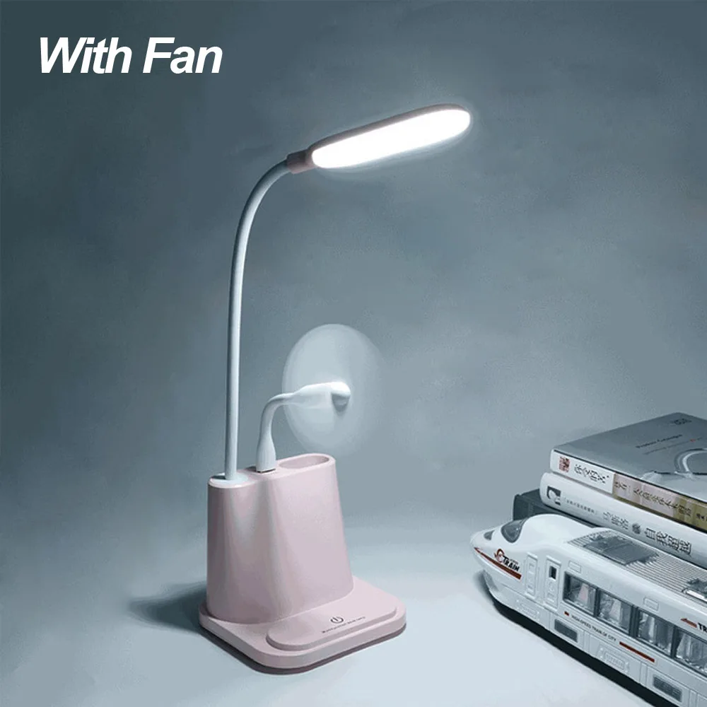 White with fan USB Перезаряжаемый Светодиодный настольный светильник сенсорная Регулируемая лампа настольная для детей настольная прикроватная Спальня Гостиная - Цвет корпуса: White with fan