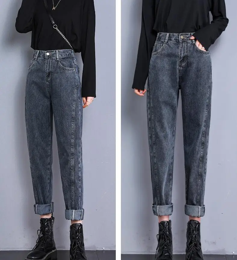 

New Women Casual Basic Autumn Winter Long Denim Pant trousers Loose Jeans Plus Size S~XXL