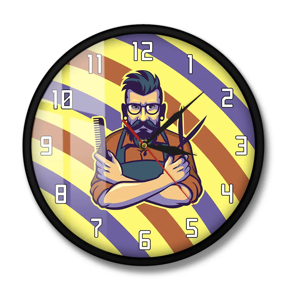 Часы настенные в полоску украшение для парикмахерской современные красные белые