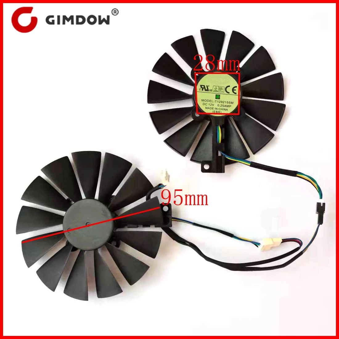 Вентилятор для видеокарты ASUS ROG STRIX Dual RX 470, 570, AMD RX470, RX570, GTX1050TI, GTX1080TI, T129215SM, PLD10010S12H