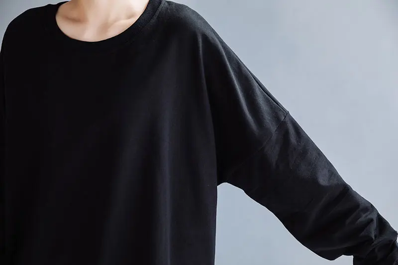 DIMANAF Autumn Winter Plus Size Women T-Shirt Basic Tunic Tops Shirts Cotton Long Sleeve Loose Casual Female Clothes Solid Black