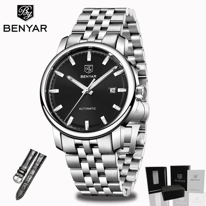 Black Strap S Новинка, BENYAR, мужские механические часы, автоматические мужские часы, Топ бренд, роскошные часы, мужские наручные часы, военные, Relogio Masculino - Цвет: Black Strap S