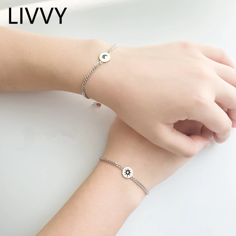 

Браслеты LIVVY серебряного цвета с Луной и солнцем для мужчин и женщин, простые темпераментные модные романтические украшения в подарок