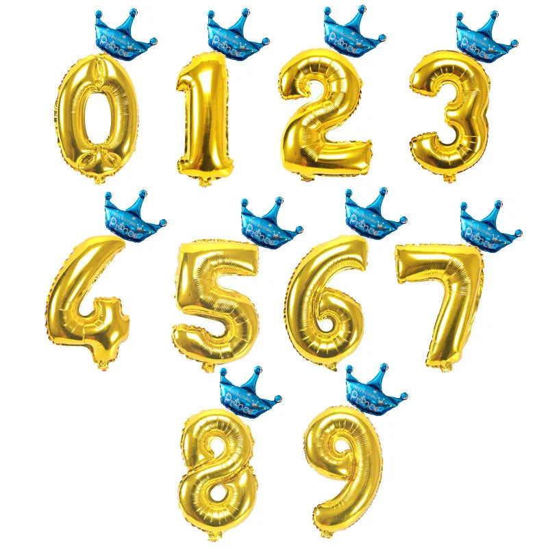 gold crown blue Золотые, серебряные короны, воздушные цифры, фольга, номер, воздушный шарик, цифра, надувные, на день рождения, вечерние украшения, для детей, для душа, Globos 32" - Цвет: gold crown blue