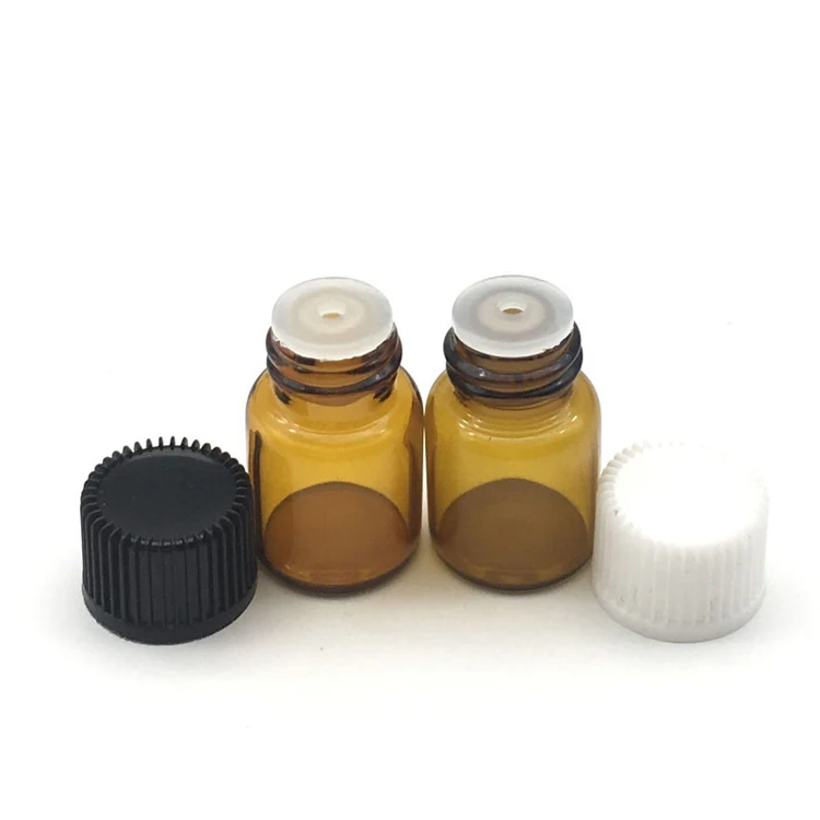 Amber With Mix Cap 10 шт. 2 мл Мини Янтарная стеклянная бутылка с отверстием редуктор и крышка маленькие флаконы для эфирных масел - Цвет: Amber With Mix Cap
