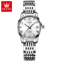 olevs 2021 new fashion ladies automatic mechanical dial watches diamond hd luminous 30m life waterproof silver white watch 6602