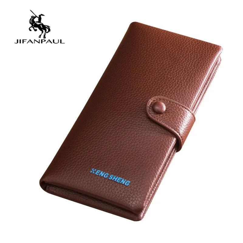 

JIFANPAUL 2020 NEW Men's Long Wallet Litchi Wallet Retro Buckle Two Fold Wallet Long Bag Mobile Phone Case