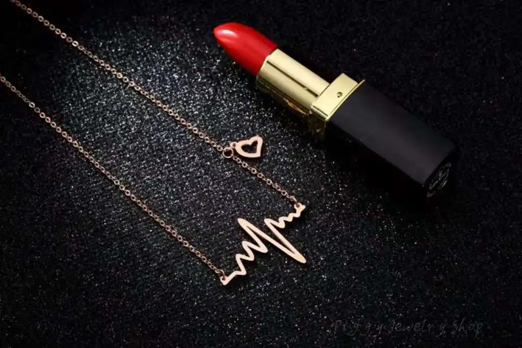 

Titanium Steel Electrocardiogram Necklace Rose Gold Fashion Simple Design Love Pendant Lady Jewelry Valentine's Day Gift