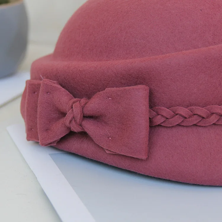 Элегантный винтажный шерстяной косичка с бантом Fedora осень зима женские