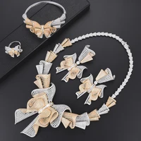 larrauri 4pcs luxury flower bowknot bridal necklacebraceletringearrings for women cubic zirconia dubai wedding jewelry sets