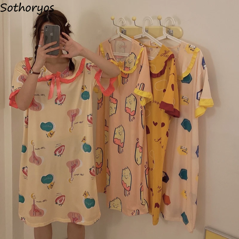 

Women Nightgowns Summer Short Sleeve Thin Sleepshirts Girls Sweet Kawaii Lovely Sleepdress Sleepwear Night Wear Ulzzang Leisure