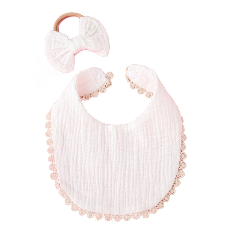 

2 Pcs Baby Girls Elastic Bow Headband Saliva Towel Set Princess Bowknot Hair Band Bib Kit Burp Cloth Headwear