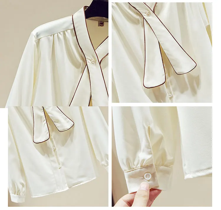 

Blouse Women Blusas Mujer De Moda 2021 Long Sleeve Chiffon Blouse Shirt Women Clothing Tops Bow V-Neck Office Blouse Blusa E493