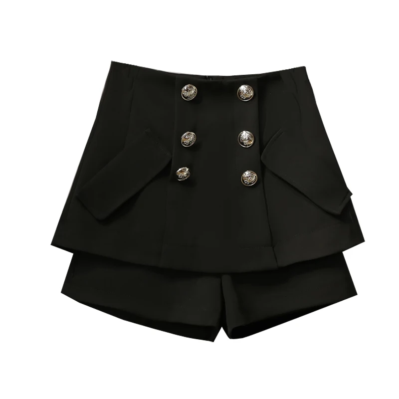 

Women's Summer Shorts 2021 New Design Double Breasted High Waist Slimming A- Line Wide Leg Casual Short Mujer White Black