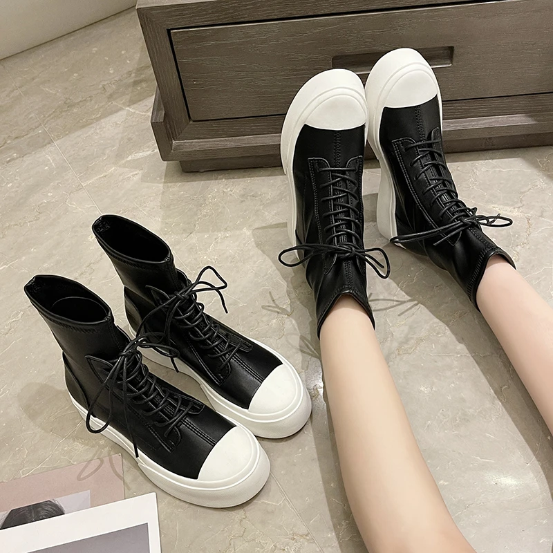 Женские дизайнерские черные ботильоны из искусственной кожи на шнуровке осенняя