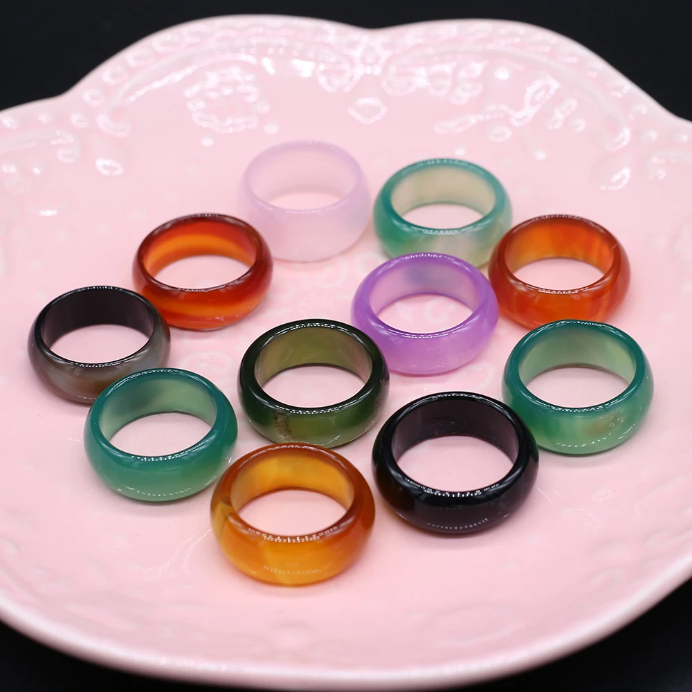 

2 PCS Round Natural Semi-precious Stones Ring Crystal Opal Agate Amethyst Turquoise Gem Finger Rings for Women Men
