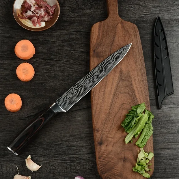 B.8 inch Slicing Супер качество " дюймовые универсальные поварские Ножи Имитация дамасской стали вены Santoku кухонные ножи резьба Кливер нарезка Подарочный нож - Цвет: B.8 inch Slicing