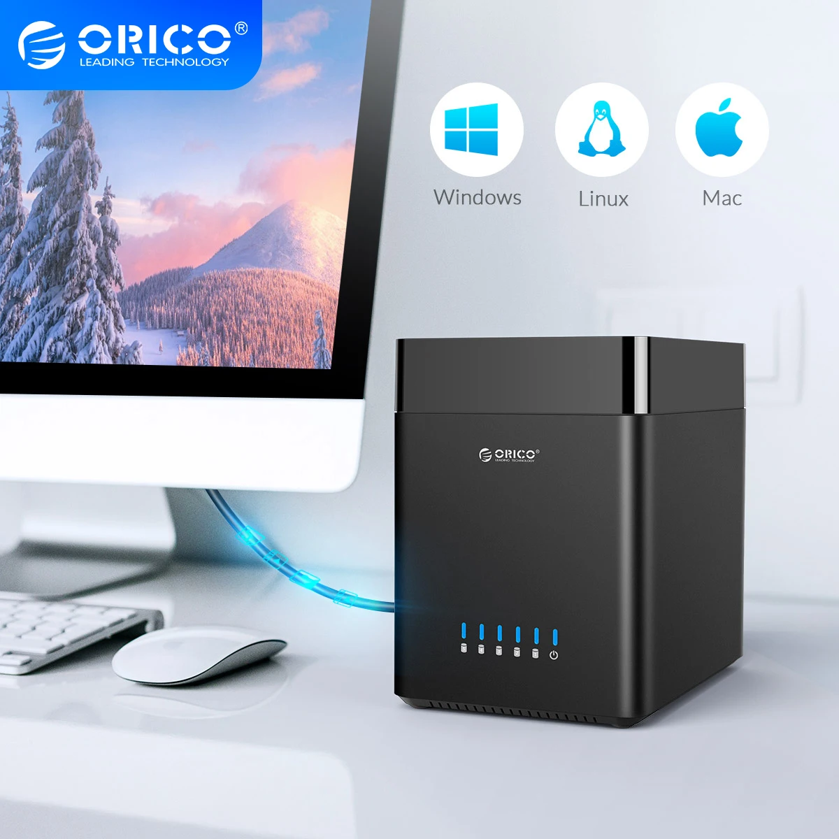 Estação de Ancoragem do Disco Rígido de Orico Magnética do Aadapter da Energia Hdd com Tecnologia Tipo-c 3.5 Polegada 12v 2 – 5 Bay Usb3.0