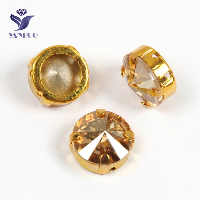 Golden Shadow Yanruo 1122 стакан Rivoli Strass хрустальные маскарадные камни металлическая установка DIY заостренный назад пришить стразы для поделок - Цвет: Golden Shadow