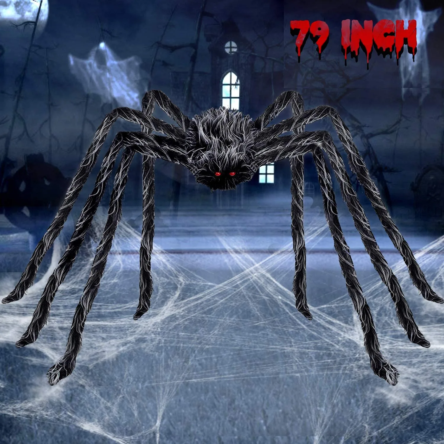 Гигантский пушистый паук 6 футов украшения на Хэллоуин страшный уличный двор