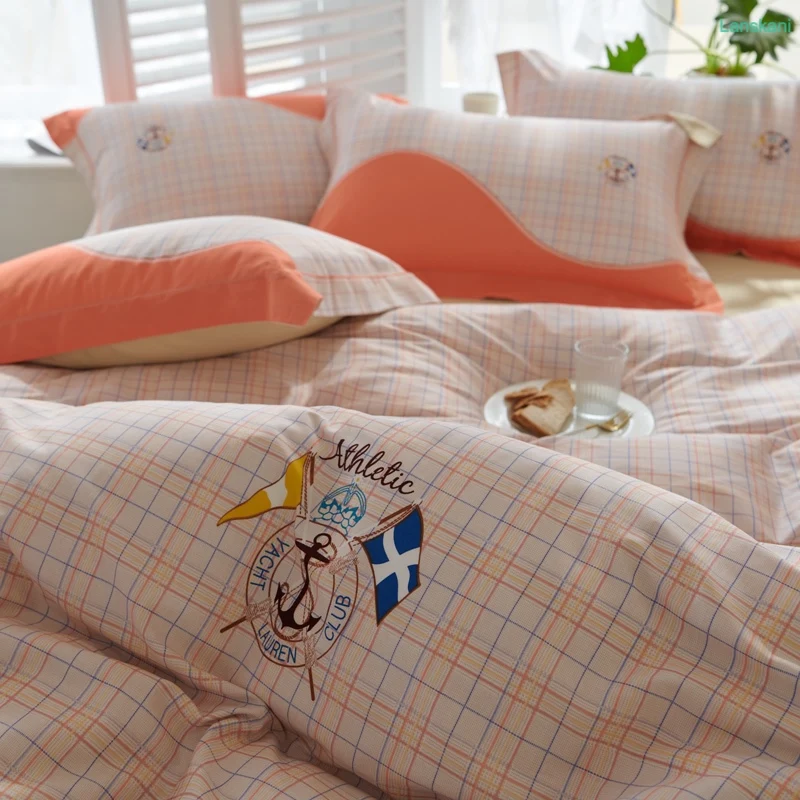 

Color matching Cotton Home Textile Bedding Set Duvet Cover Flat Fitted Bedspread Sheet Pillowcases Full Double Queen King