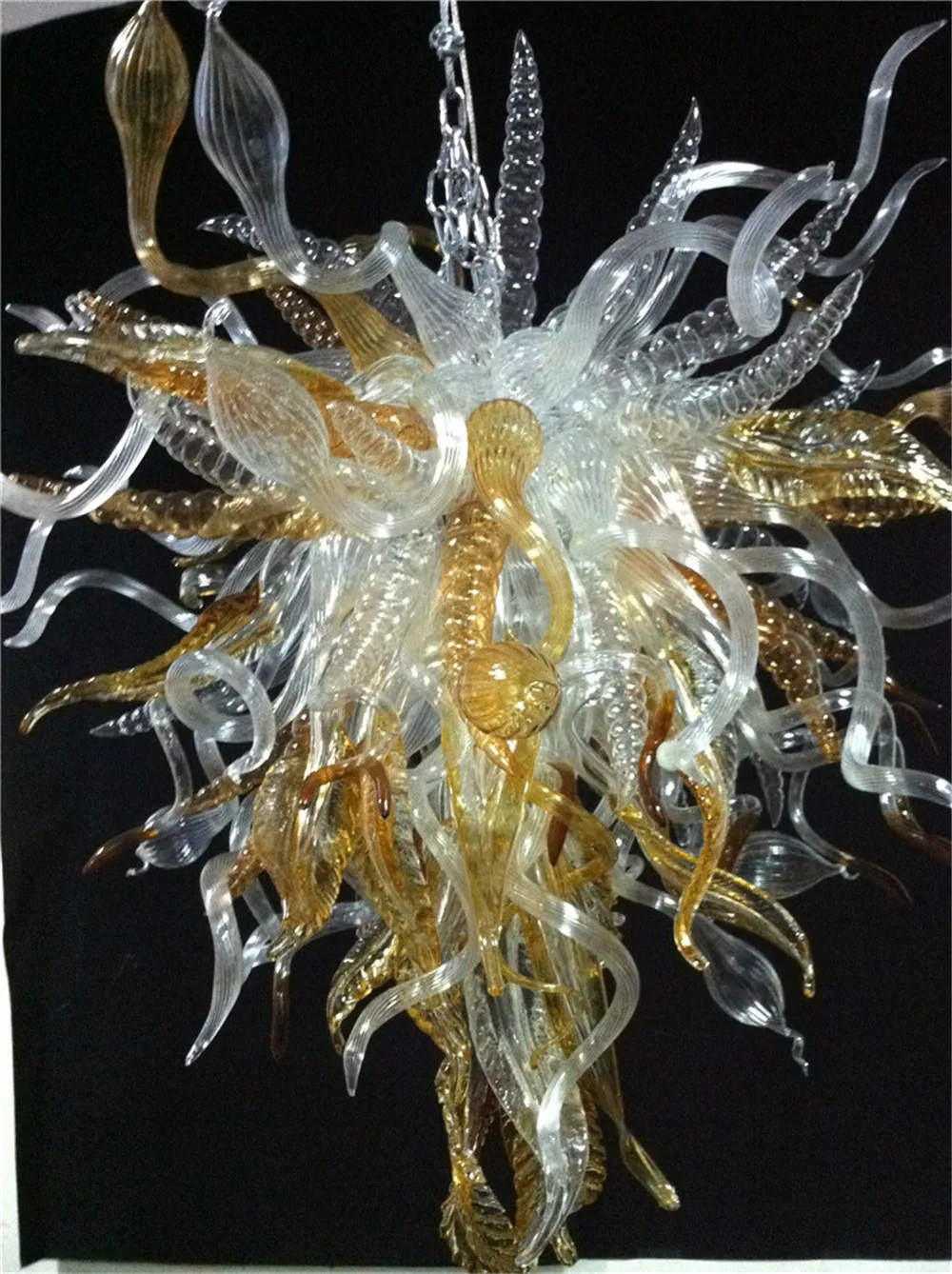 

Turkish Style Clear and Amber Leave Shape Blown Glass Chandelier Lamp Home Decor