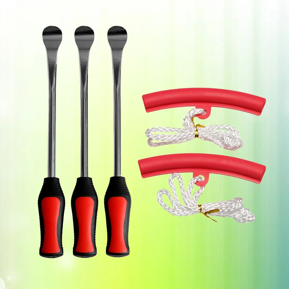 

5 in 1 Tire Changing Set Tire Spoon Lever Tools Rim Protector Sheaths (Red)
