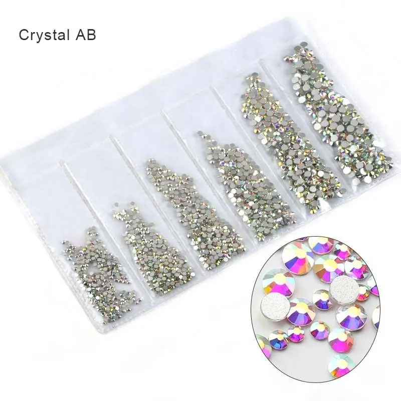 Crystal AB 1680 шт мульти-Размеры Стекло ногтей Стразы для украшения для ногтей кристалл страз Charms смешанные Размеры стразы комплект - Цвет: Crystal AB