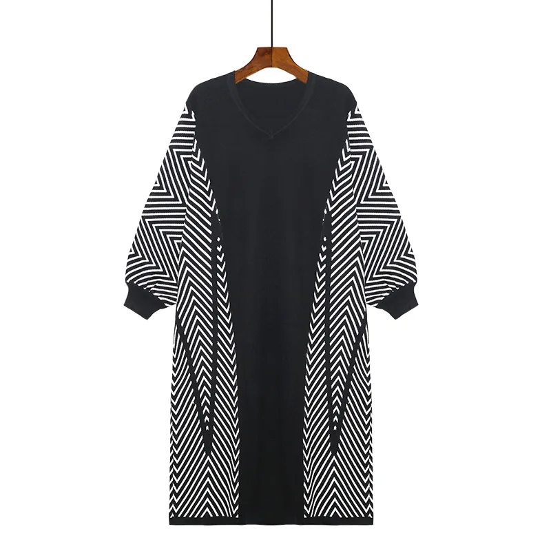 

Женское трикотажное платье SuperAen, осенне-зимнее платье в полоску с v-образным вырезом, свободное облегающее прямое платье до середины икры