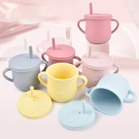 baby feeding straw cup infants toddler learning drinking silicone sippy mug double handle drinkware