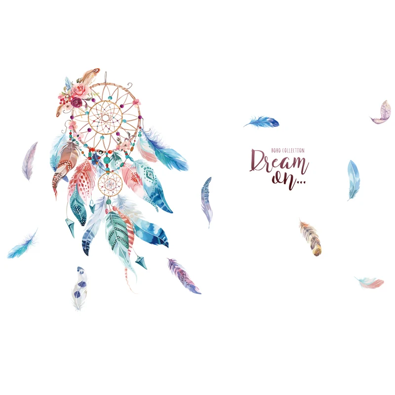 

[SHIJUEHEZI] Flowers Plants Wall Stickers DIY Dreamcatcher Feathers Wall Decals for Living Room Kids Bedroom Kitchen Decoration