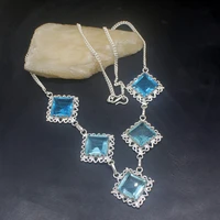 gemstonefactory jewelry big promotion 925 silver glowing shiny blue topaz ladies women chain necklace 36cm 20215094