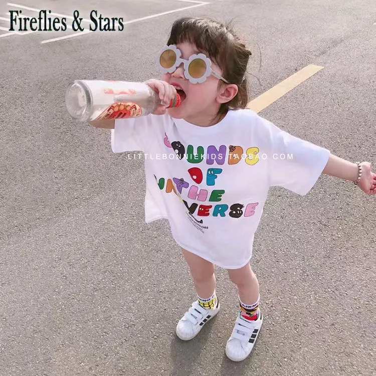 Летняя длинная футболка для девочек Футболка малышей Детские топы отдыха