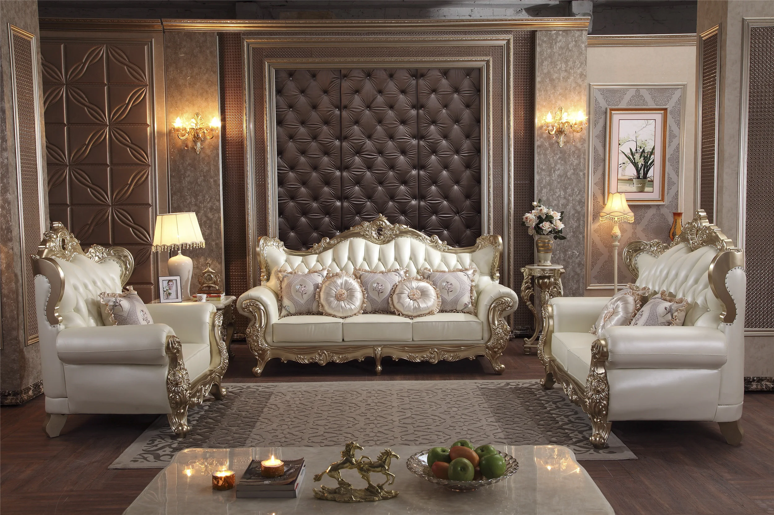 Набор мебели для гостиной в стиле барокко набор диванов из цельного дерева и кожи