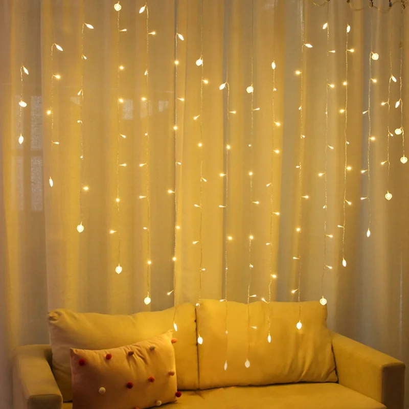 

New Hot Eu 112 Lights Curtain Light String Love Shape Light String Window Curtain Lights Curtain Decoration Glow Party Supplies
