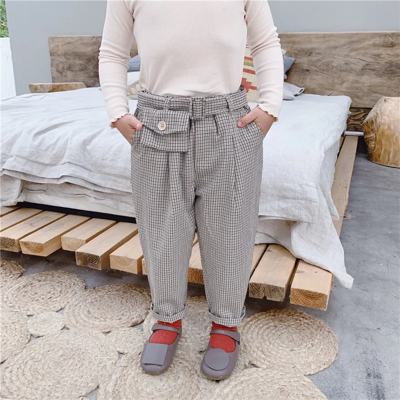 2019 г. Новое поступление Осенние повседневные длинные штаны в клетку Корейском