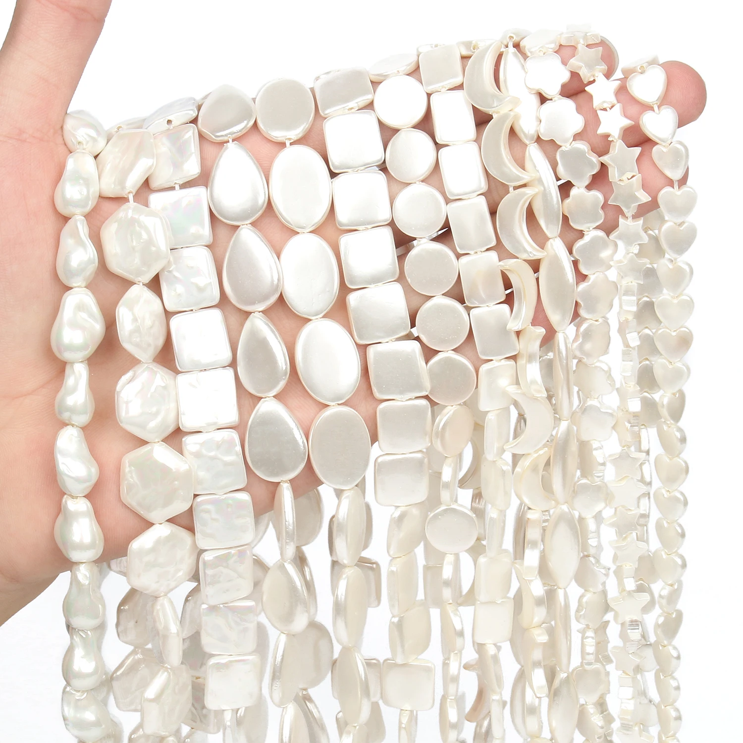 

Natural Shell Pearl Beads White Heart Flower Star Shape Round Loose Shell Beads for Jewelry Making DIY Bracelet Necklace 15inch