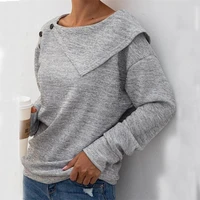 t shirt women 2021 pure grey color autumn winter casual solid loose style womens tops festival alternative clothing
