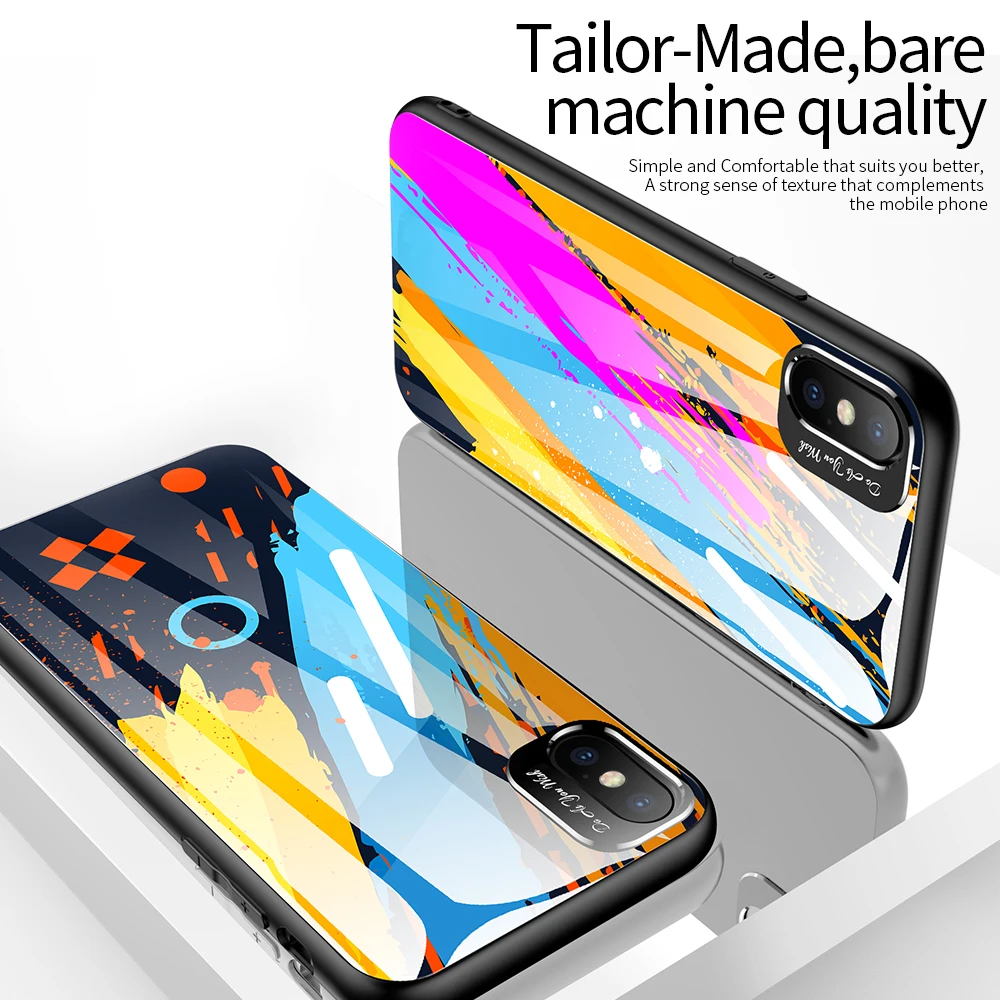 Graffiti Tempered Glass Phone Case For iPhone 11 Pro 7 8 Plus 3D Metal Lens Soft TPU Back Cover X XS XR Colorful Capa | Мобильные