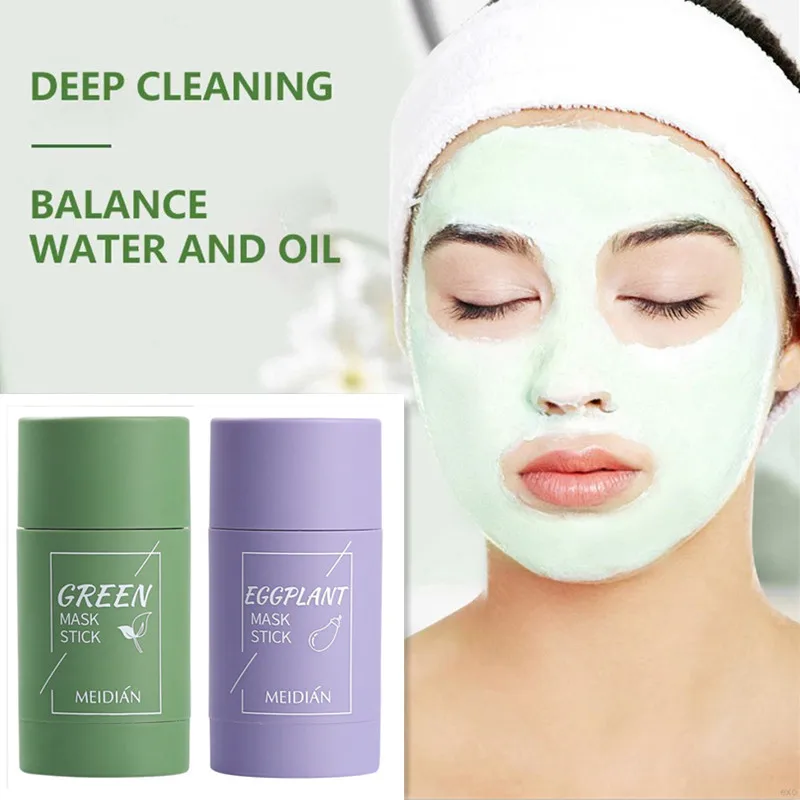 

Mask Stick Green Tea Purifying Clay Solid Mask Oil Control Anti-Acne Blackhead Remove Moisturizing Eggplant Whitening Skin Care