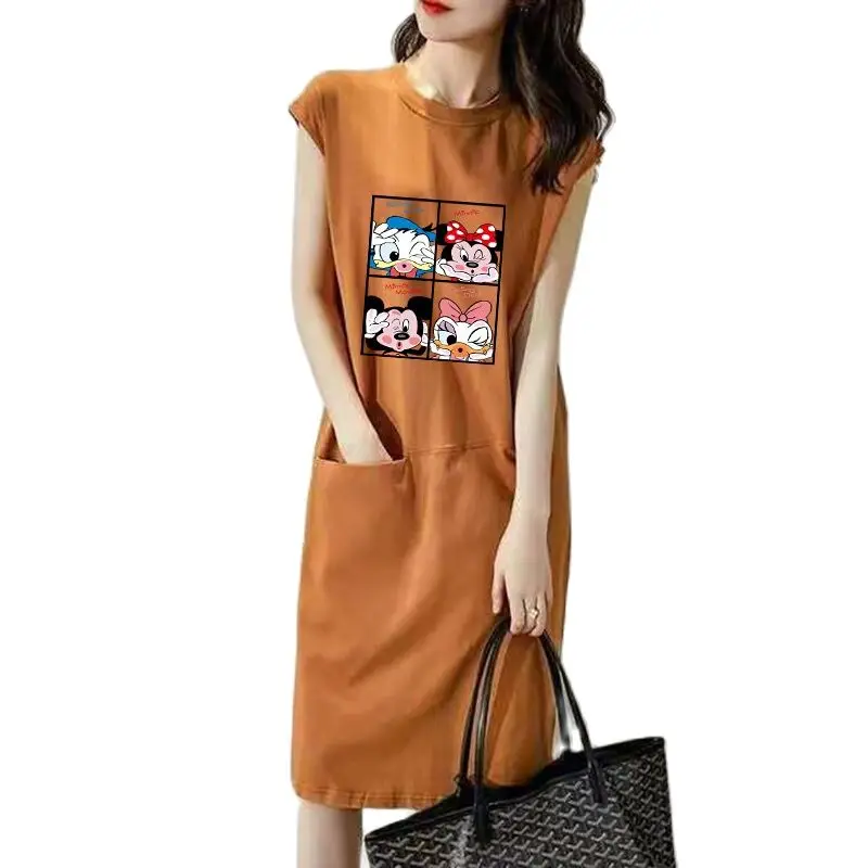 

Print Cute Mickey Minnie Mouse 2022 Fashion Women Summer Black Shirt Dresses Loose Streetwear Fashion Light Kawaii Dress Ladies