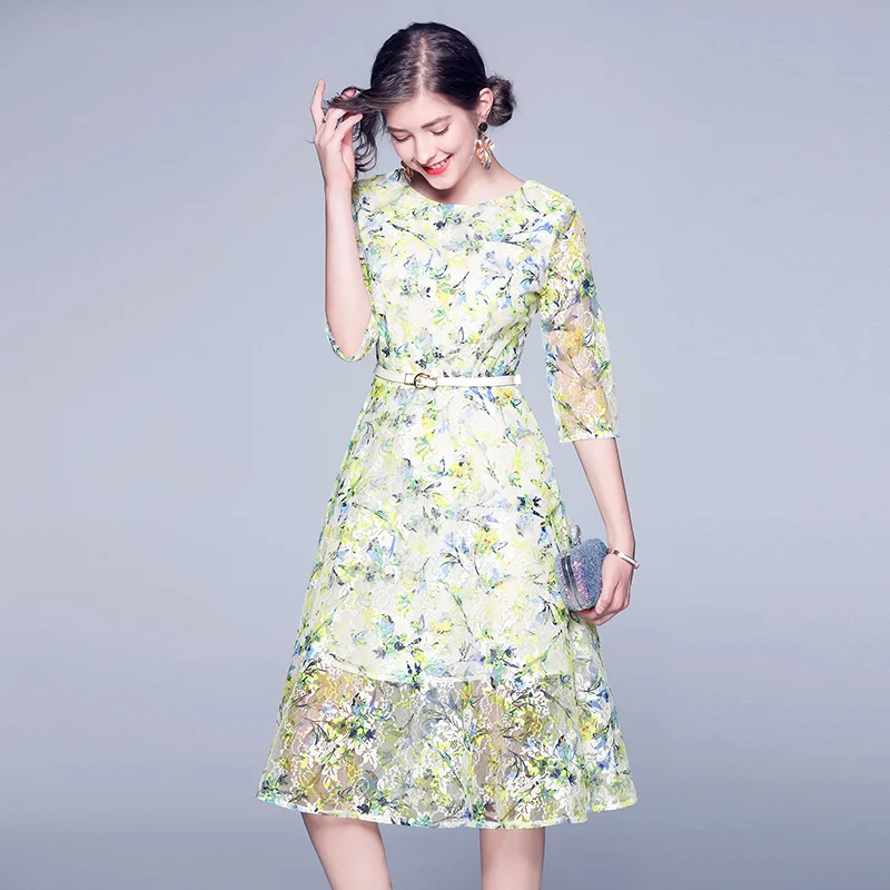 

DROWYD Fashion Floral Lace Boho Party Midi Dress Women 2019 Winter Sexy O-neck Dress Casual Elegant Retro Club Dresses Vestidos
