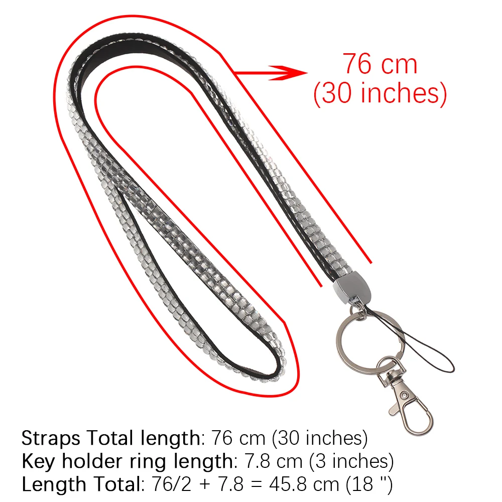 

12 Color Rhinestone Crystal Lanyard Badge ID Card Holder Bling Neck Strap Sparkly Clip Mobile Phone Hanging Rope Office Supplies
