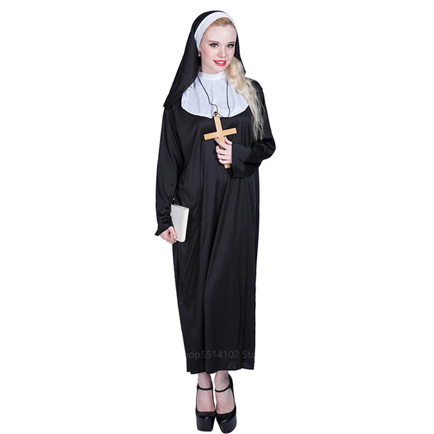 

Virgin Mary Nun Costume Role Play Christian Missionary Fancy Dress Cosplay Religion Monk Uniform Sister Carnival Party Halloween