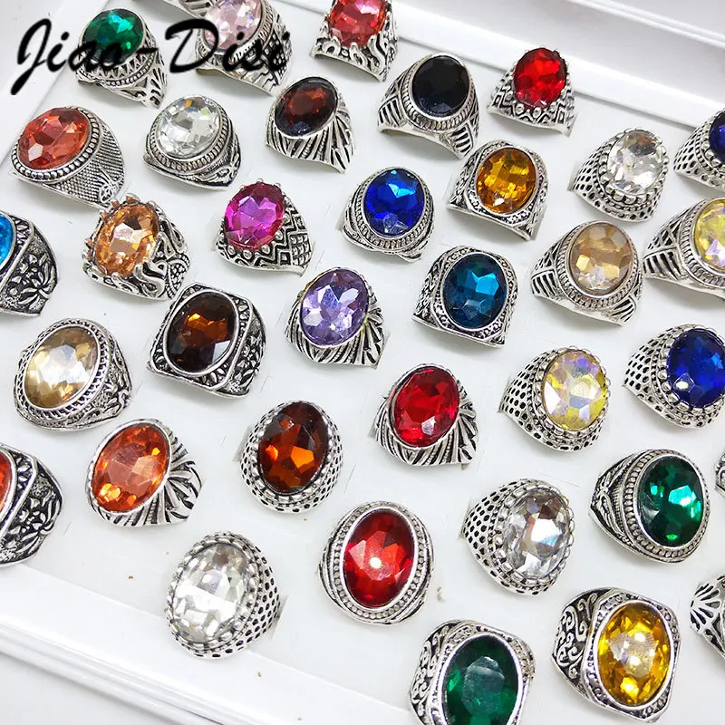 

Wholesale 20pcs/lots Vintage Metal Glass Stone Rings for Mens Women Jewelry Gift Wedding Rings Mix Style