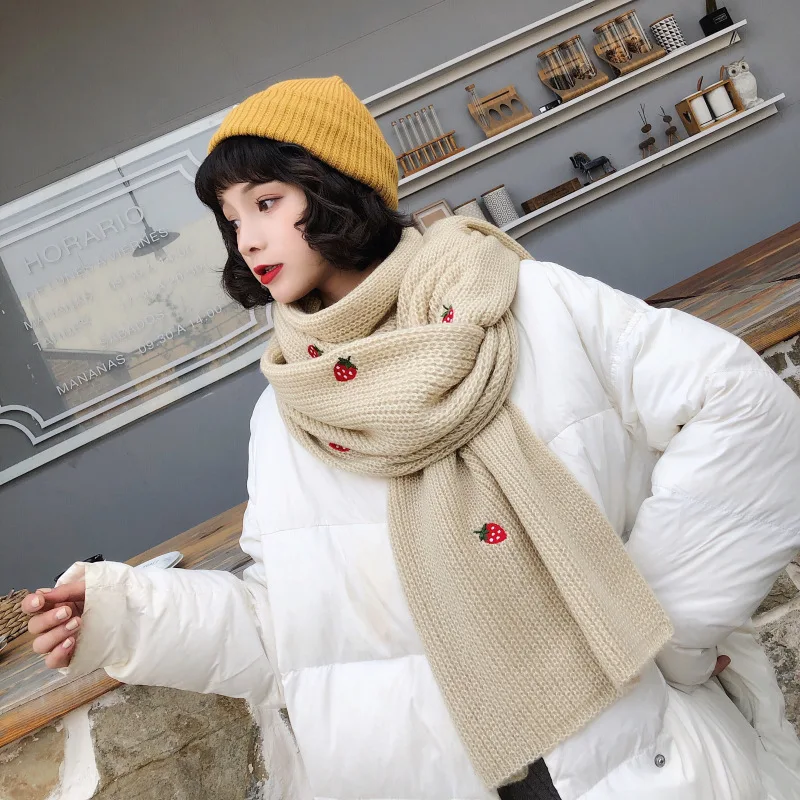 

Женский зимний шарф, корейский студенческий толстый вязаный длинный плотный теплый шерстяной шарф в стиле Харадзюку, кардиганы для женщин, ...